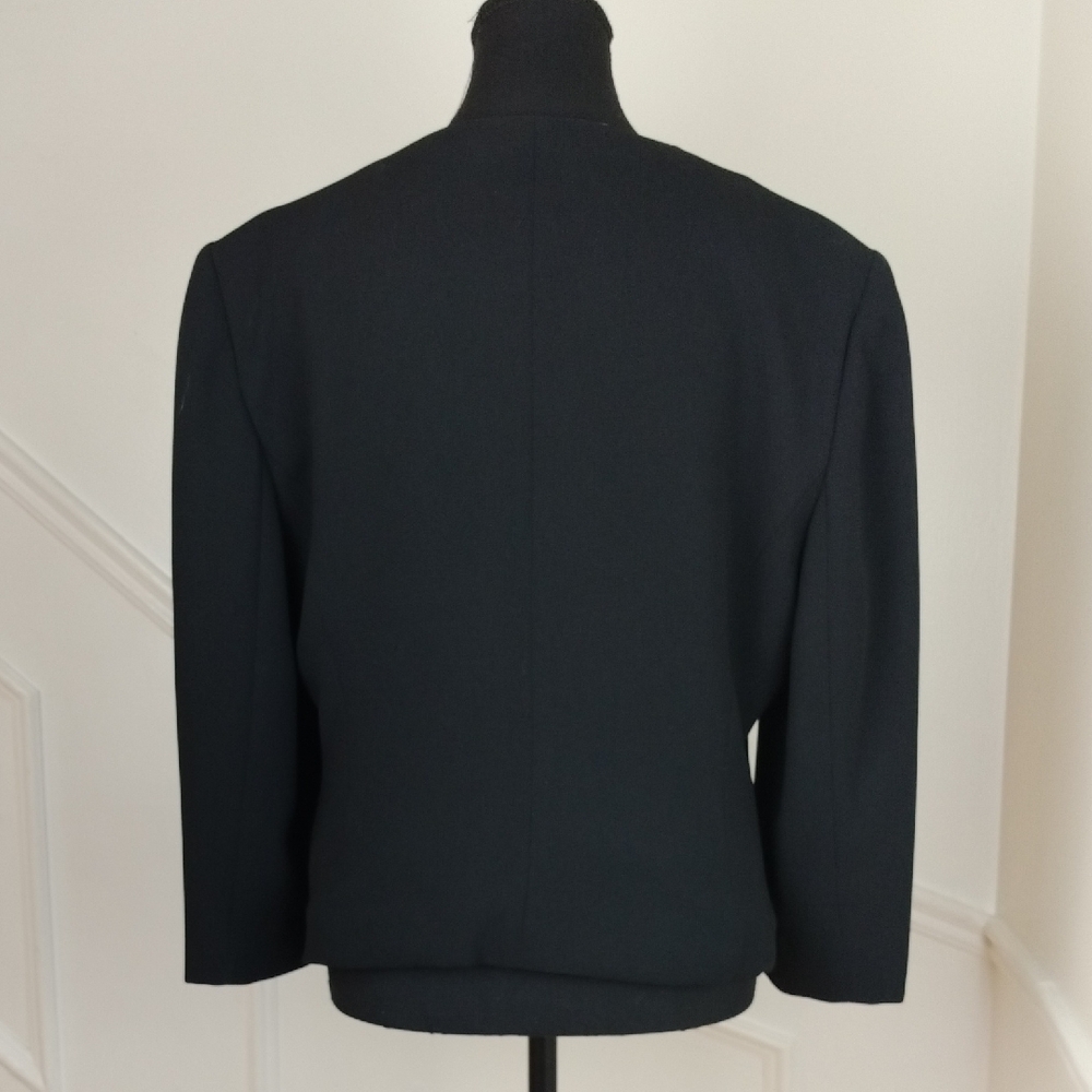 Vintage Plus Size Laura Blazer Contrast Collar Jacket Women 14 Black Tan Crepe - Picture 2 of 9